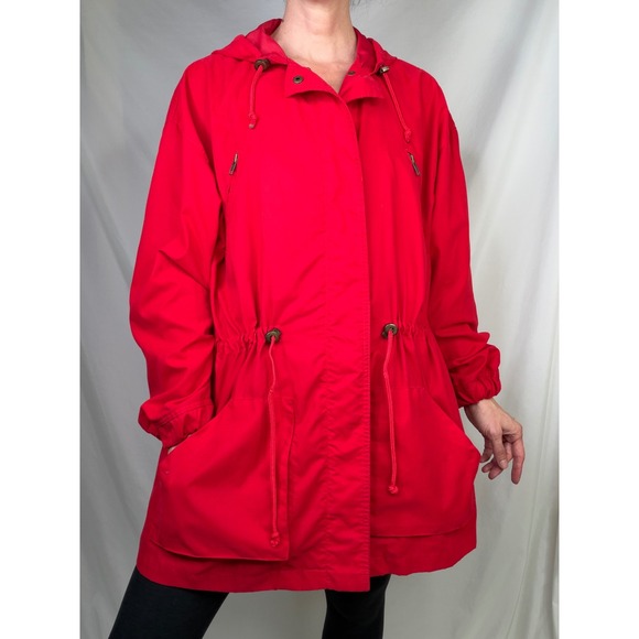 Nordstrom Vintage 90s Red Hooded Drawstring Waist Anorak Rain Jacket Hood S - Picture 15 of 17
